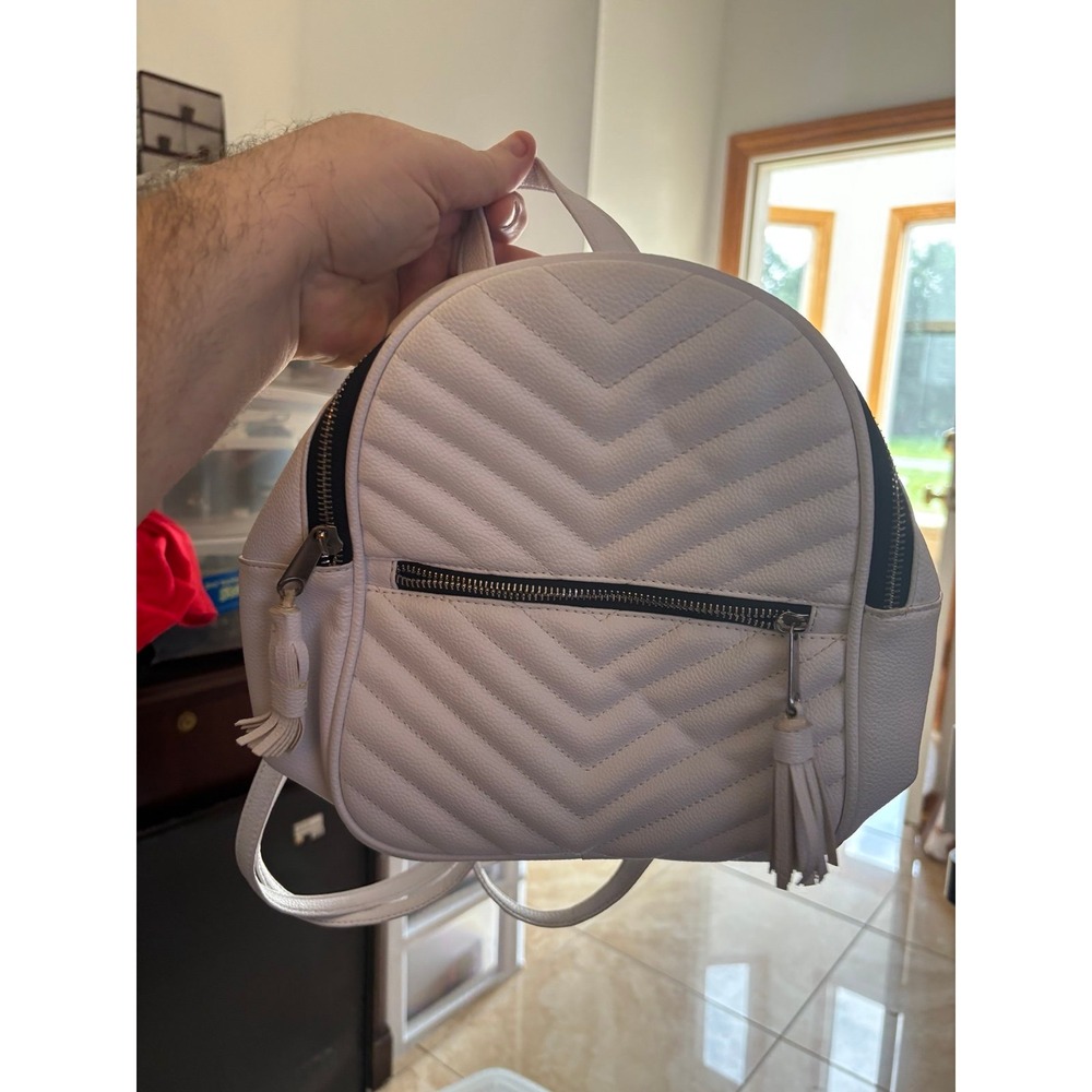 Claire's White Chevron Mini Rucksack Backpack Fashion Bag Excellent Condition